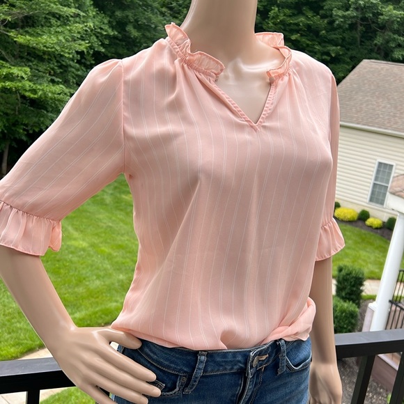 Banana Republic Like New Ruffle, Peach Stripe Blouse